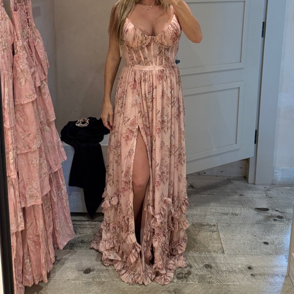 V. Chapman Carmen Corset Pink Rose Blush Floral Dress - Picture 6 of 7